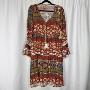 One World Boho Blumen Bauern Kleid Langarm Tasseled Hippie Festival M Neu - Bild 1 von 13