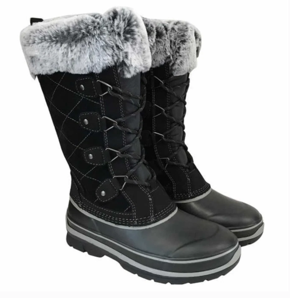 Khombu Ellie Black Winter Waterproof BOOTS Womens 7 Suede Leather