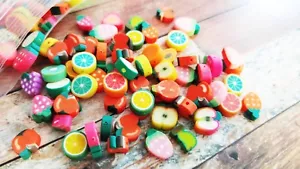 10 Polymer Clay Fruit Beads Assorted Lot 7mm to 12mm Food Jewelry Supplies - Picture 1 of 3