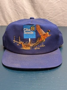 Vtg Ciba Seeds SnapBack Trucker Hat Cap K Products USA Blue Farm Pheasant (Cb) - Bild 1 von 7