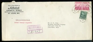 U.S. Scott 825 Prexie/Prexy y 900 Defensa Nacional en Reg. Ret. Cubierta de recibo - Imagen 1 de 2