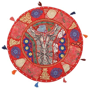 Red 22 in Floor Cushion Round Patchwork Vintage Floor Pillow Cushion Cover - Picture 1 of 6
