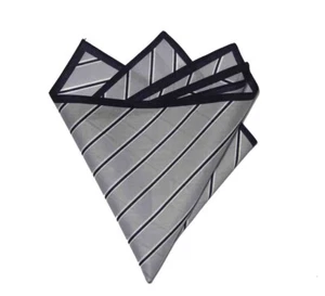 Lindenmann Germany Pocket Square Gray Navy Blue White Striped 17" X 17" Cotton - Picture 1 of 2