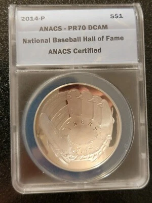 2014-P BASEBALL HALL OF FAME Silver Dollar ANACS PR 70 DCAM perfect Gem DEEP CAM - Image 1 of 3