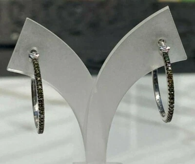 Sterling Silver Tiny Green Diamond Hoop Earrings - Image 1 of 4