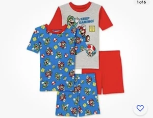 Super MARIO Pajamas Boy's NEW Mario&Luigi 4Piece 2 Shirts 2 ShortsPjs Size 4,6,8 - Picture 1 of 5