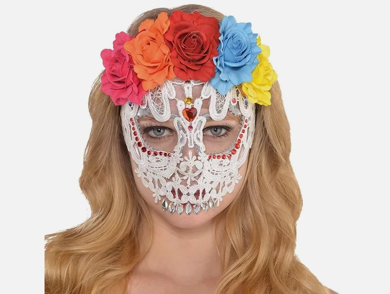 Day of the Dead White Lace Skull Mask - Image 1 of 1