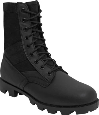 Black Leather Military Jungle Boots Panama Sole Tactical Combat Army Vietnam - Image 1 of 4