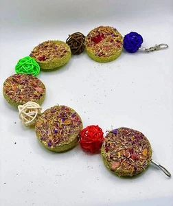 Floral Round Cakes and Rattan Balls Hanging Chew Toy For Rabbit, Guinea Pig, Rat - Picture 1 of 6