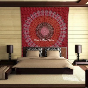 Mandala Tapestry Maroon Twin Printed Wall Decor Cotton Hippie Boho Wall Art - Picture 1 of 3