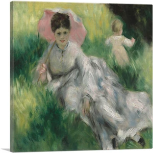 ARTCANVAS Woman with Parasol 1873 Canvas Art Print by Pierre-Auguste Renoir - Picture 1 of 11