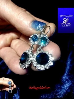 Orecchini Donna Pendenti Ragazza  Argento SWAROVSKI ELEMENTS ORIGINALI Cristalli - Immagine 1 di 4