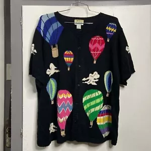 The Quacker Factory Hot Air Balloon short sleeve Cardigan Size 3x Sweater Black - Picture 1 of 5
