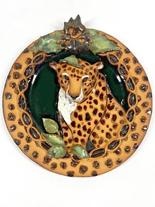Fired Fantasies 3 Dimensional LEOPARD Clay Plate Dish Safari 3D Wall Decor - Picture 1 of 8