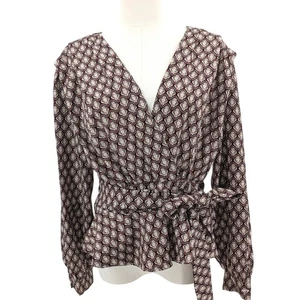 Milk & Honey Wrap Top – Retro Geometric Print Peplum Blouse, Size M - Picture 1 of 10