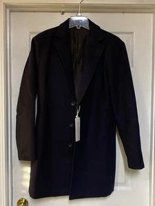 Springrain Men's Wool Blend Pea Coat Notched Collar Single Breasted Coat, BLUE - Picture 1 of 5