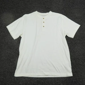 LL Bean Shirt Mens Medium White Henley Short Sleeve 3 Button Casual Classic - Picture 1 of 8