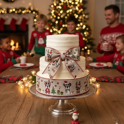 Festive Christmas Dog Ribbon 2m – 2.5" Wired Edge Hessian Xmas Bows & Crafts - Image 1 of 4