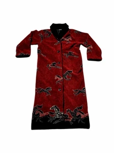 Fleecejacke Damen Größe 8 Outback Trading Co. langer Stil Pferdedruck auf rot - Bild 1 von 8