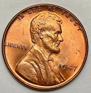 1947 p ~ Uncirculated BU Red RD - Lincoln Wheat Cent ~ A381 - Picture 1 of 2