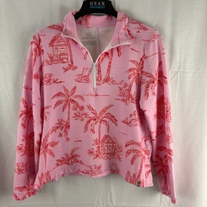 T by Talbots UPF 50+ Rosa Playa Villa Media Cremallera Pullover Top Estampado Palmera M - Imagen 1 de 6