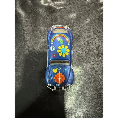 VW Volkswagen Beetle Toy Car Blue Peace Love Flower Power Diecast Metal - Image 1 of 4