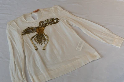 No.21 Cream Sheer Silk Blend Blouse with Gold Sequin Bird Embellishment UK 6 - Image 1 of 4