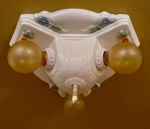 Vintage Leuchten 30er Jahre Badezimmer Porzellan SET. Deckenleuchte, Zugkettenleuchter - Bild 1 von 5