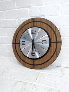 Mid Century Homestead Wall Clock Faux Wood Geometric MCM For Repair - Picture 1 of 8