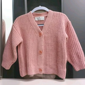 NWOT H&M Knitted Cardigan Girls Size 3T/4T Button Up Sweater Light Dusty Pink - Picture 1 of 7