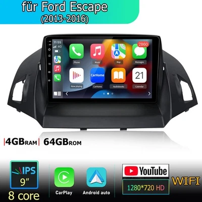 8-Kern Autoradio Android Bluetooth DAB+ Carplay Für Ford Escape 2013-2016 4+64GB - Bild 1 von 4