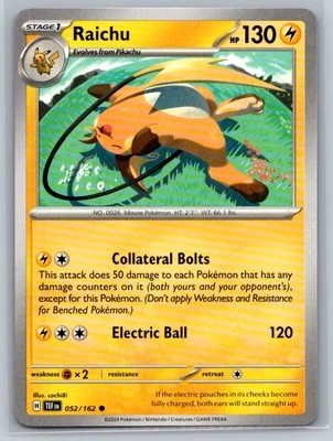 Raichu #052/162 SV05: Temporal Forces Common - Pokemon Cards C91 - Image 1 of 2