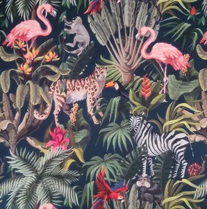 Printed Velour velvet Upholstery fabric Animal Jungle priced by HALF METER - Picture 1 of 8