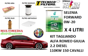 KIT TAGLIANDO FILTRI E OLIO ORIGINALE 0W-20 ALFA ROMEO GIULIA 2.2 JTDM 150CV - Foto 1 di 2