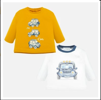 NWT Mayoral Boutique Baby Boys 1 - 2 month Long Sleeve T Shirt CARS  Set of 2 - Image 1 of 4