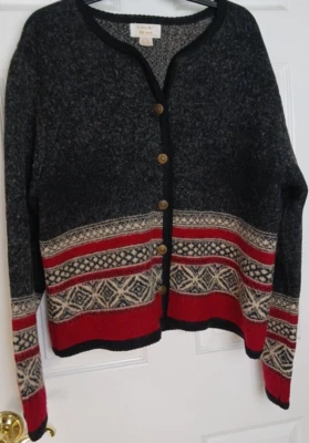Tally Ho Womens XL Sweater Gray Wool Tribal Print ShoulderPads Button VTG #L-36 - Image 1 of 4
