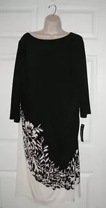 Ralph Lauren Women's 2x Cocktail Party Dress Plus 18W Black & White Flower Print - Picture 1 of 12