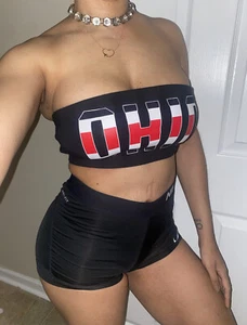 Victoria’s Secret Pink NEW NWT Black Red Ohio Logo Front Sexy Tube Top Medium M - Picture 1 of 7