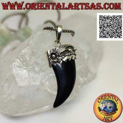 Ciondolo in argento 925‰ corno portafortuna schiacciato di onice e cappuccio in  - Immagine 1 di 4