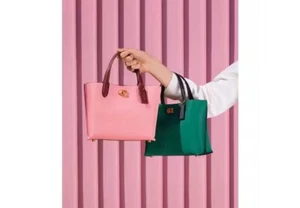 COACH Leather Willow Tote 24 w/Crossbody~Pink/Burgundy or Green/Navy Colorblock - Picture 1 of 9