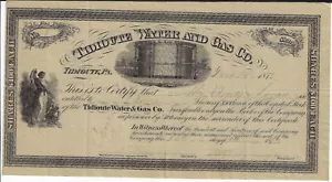 PENNSYLVANIA 1873 Tidioute Water & Gas Company Stock Certificate Warren Co #8 - Picture 1 of 2
