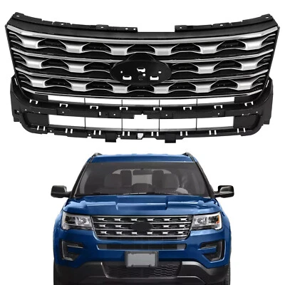 Fits Ford Explorer 2016-2017 Front Upper Bumper Grille Black + Chrome - Image 1 of 4
