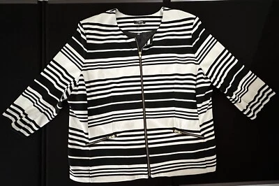Elementz 3X Black & White Striped Lined Jacket Gold Zip Front Stretch Fabric - Image 1 of 4