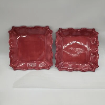 (2) “RUE DE PARIS-RUE" Hand Painted SQUARE Dinner Red 11"  PLATE - Image 1 of 4