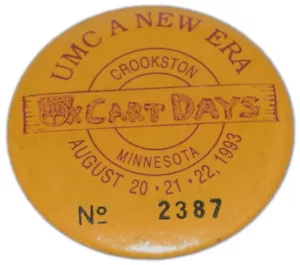 1993 Crookston Minnesota Ox Cart Days Celebration Pinback Button 4 - Picture 1 of 2