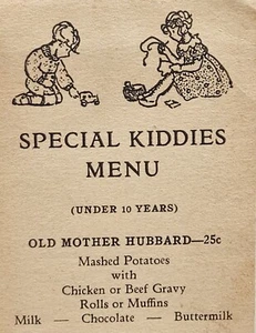 1940's Children's Special Kiddie Menu Nursery Rhyme Themed Entrees  C2 - Picture 1 of 3