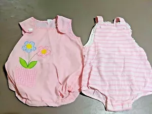 Lotto 2 pezzi vintage da 3 a 6 mesi pagliaccetti rosa per bambini, tute da salto pezzo unico - Foto 1 di 8