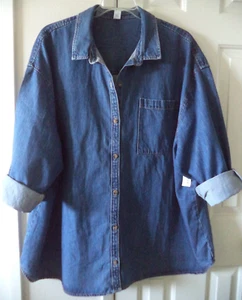 Dark Wash Blue Heavy Duty Oversize Denim Jean Buttondwn Shirt 3XL 4X 26 28 3X - Picture 1 of 9