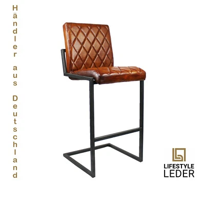 Echtes Büffelleder Cognac Barhocker Hochstuhl “Capri” Industriedesign Handarbeit - Bild 1 von 3