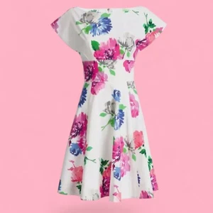 Vestido de fiesta KATE SPADE Jess en plena floración blanco estampado de flores swing 6 M 6I - Imagen 1 de 14